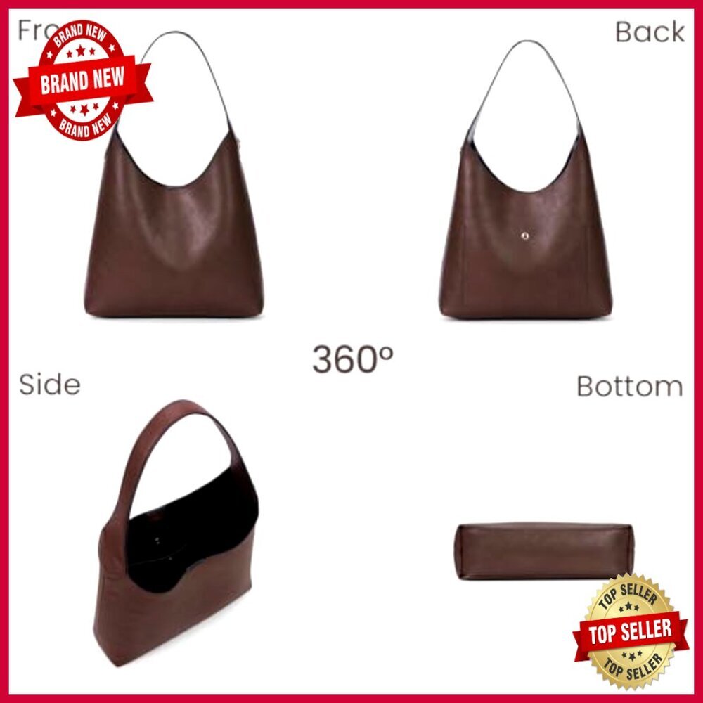 Medium Vegan Leather Hobo Shoulder Bag Slouchy Tote Crossbody Purse - Picture 3 of 7